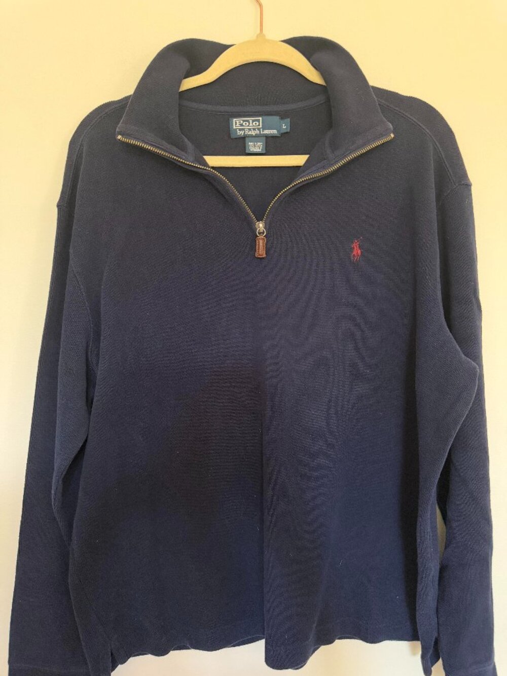 Polo Ralph Lauren Quarter Zip Pullover Sweater Cotton Preppy Vintage Navy - L